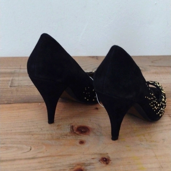 Sigerson Morrison Black Suede Divya Peep Toe Beaded Heels NWT Size 7.5 - Picture 3 of 14